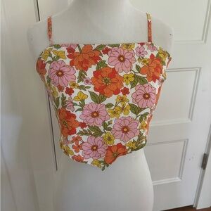 Rue 31 Floral Kerchief Top, Tie Back, Junior’s M